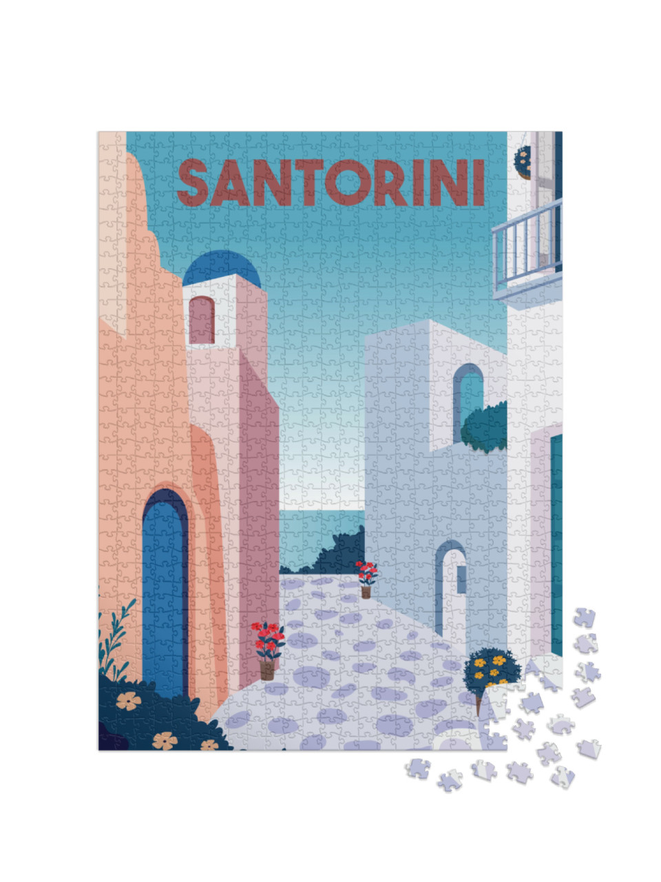 Santorini Vector Illustration Background. Traveling At Sa... Jigsaw Puzzle with 1000 pieces