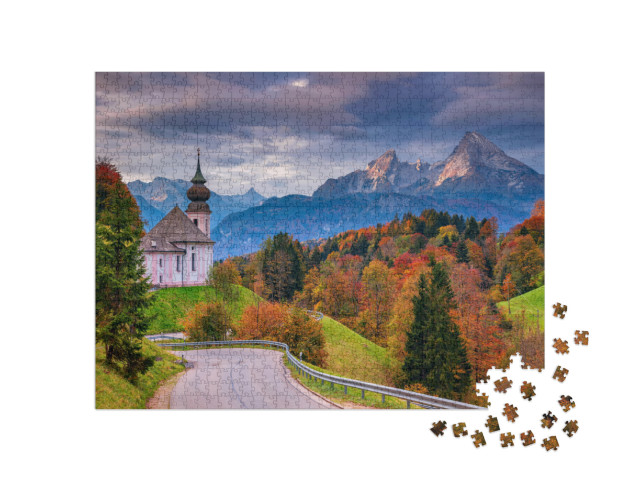 Autumn in Alps. Image of the Bavarian Alps with Maria Ger... Jigsaw Puzzle with 1000 pieces