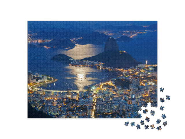 Night View of Mountain Sugar Loaf & Botafogo in Rio De Ja... Jigsaw Puzzle with 1000 pieces