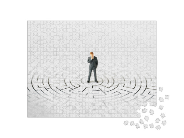 Miniature Business People Office Man Stand Center of Maze... Jigsaw Puzzle with 1000 pieces