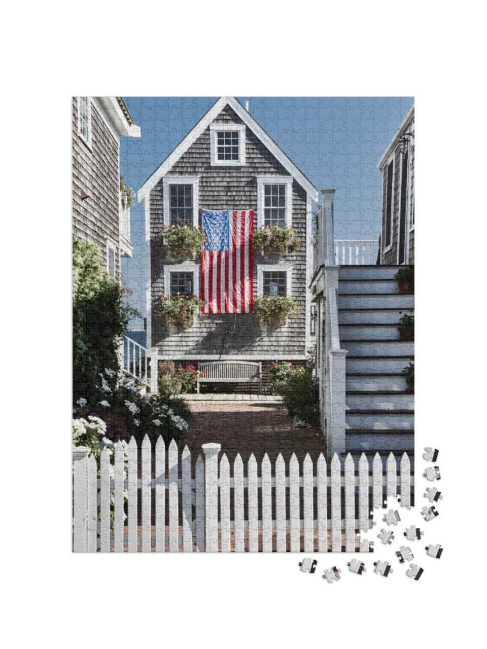 United States Flag At Suburban Neighborhood. Provincetown... Jigsaw Puzzle with 1000 pieces