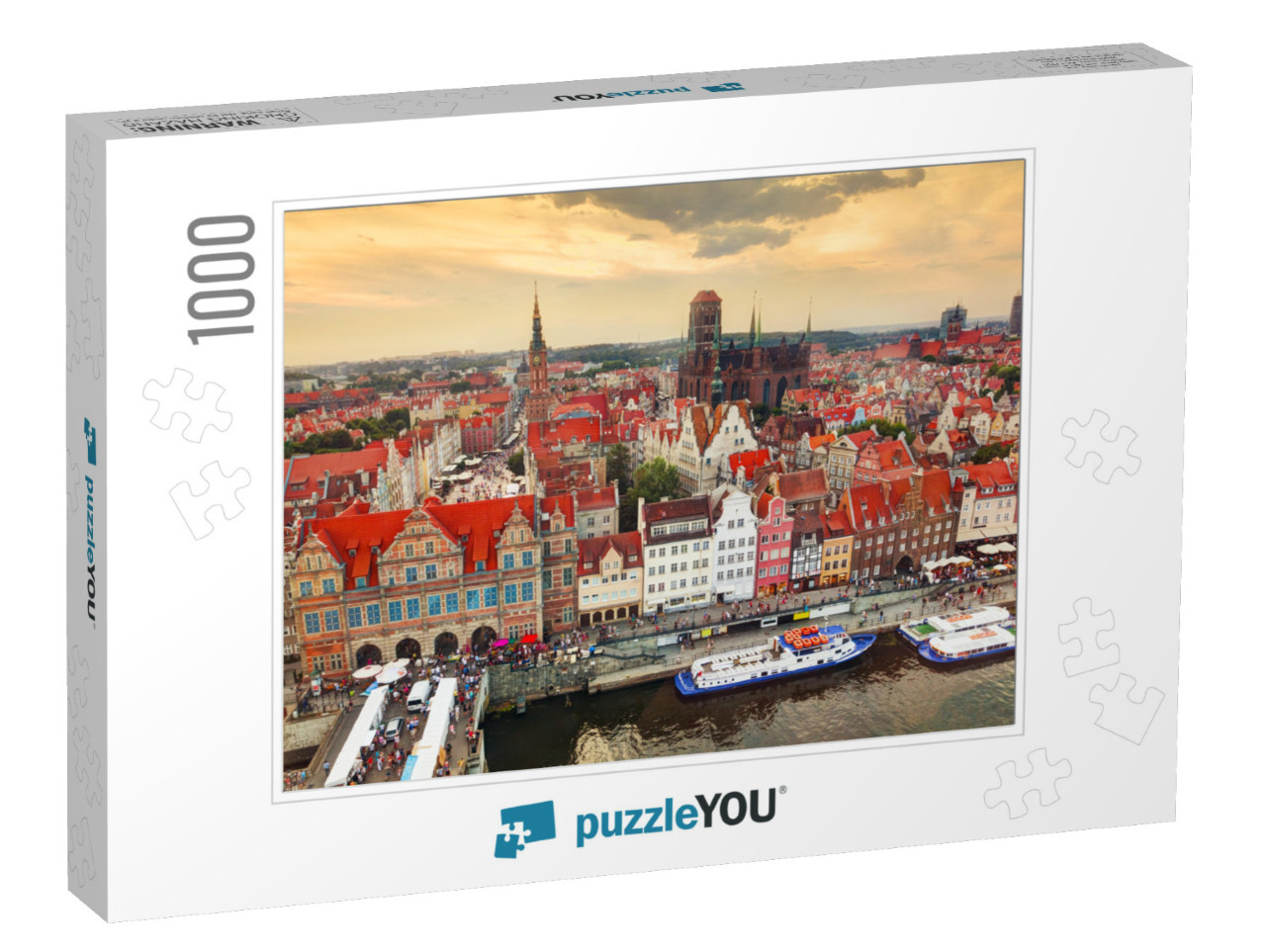 Top View on Gdansk Old Town & Motlawa River, Poland At Su... Jigsaw Puzzle with 1000 pieces