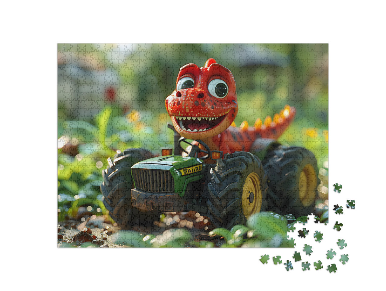 Baby Dinosaur on a Tractor in the Forest Jigsaw Puzzle with 1000 pieces