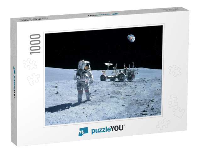 Astronaut Near the Moon Rover on the Moon. with Land on t... Jigsaw Puzzle with 1000 pieces