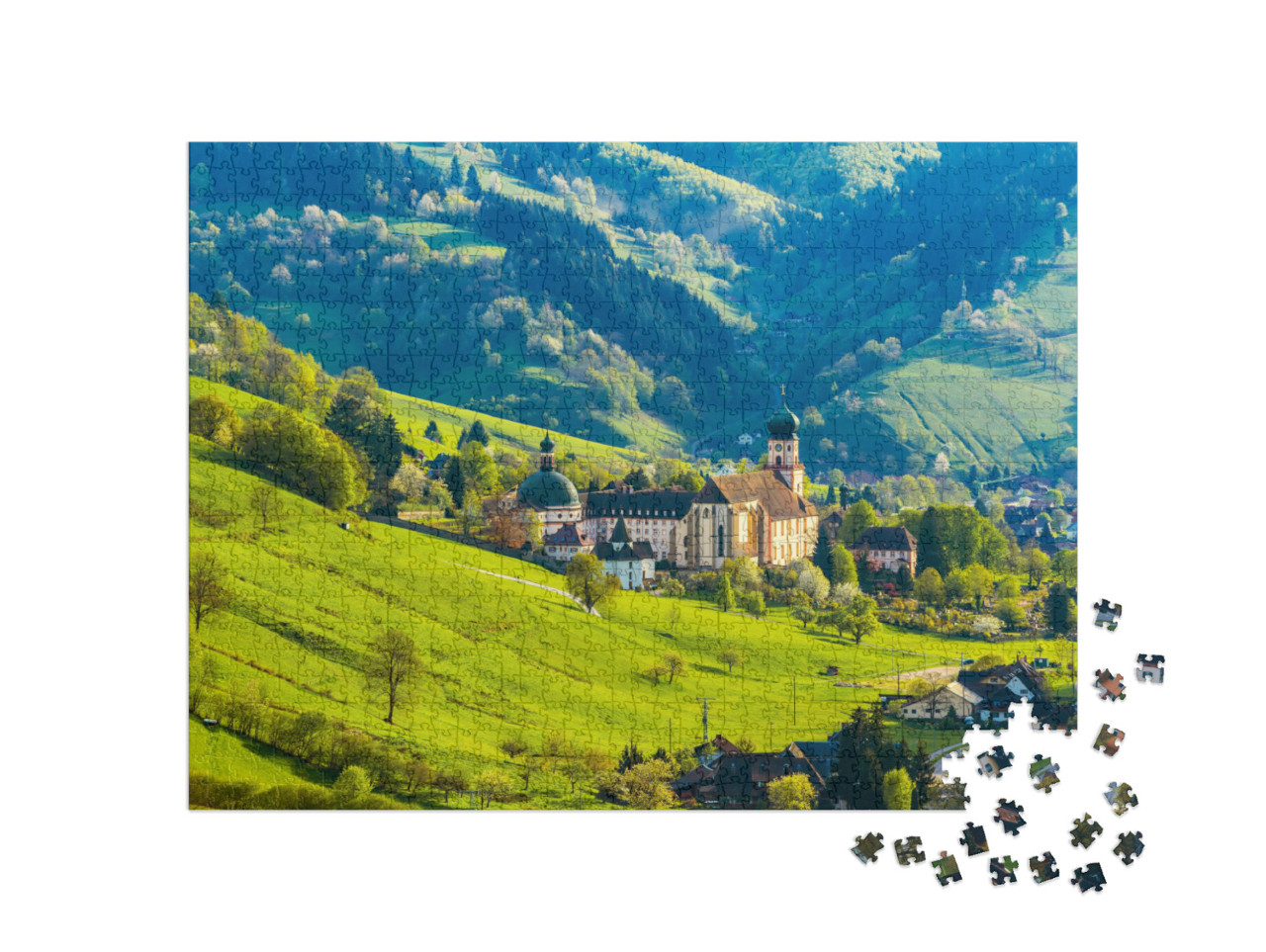 Beautiful Countryside Mountain Landscape with a Monastery... Jigsaw Puzzle with 1000 pieces