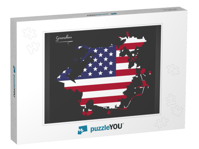 Greensboro North Carolina Map with American National Flag... Jigsaw Puzzle