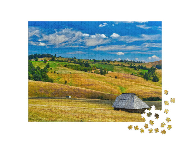 Farm House in the Field, Zlatibor, Serbia... Jigsaw Puzzle with 1000 pieces