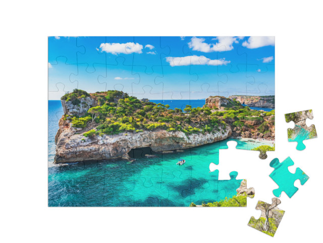 Spain Mediterranean Sea, Majorca Beach of Cala Moro Beaut... Jigsaw Puzzle with 48 pieces