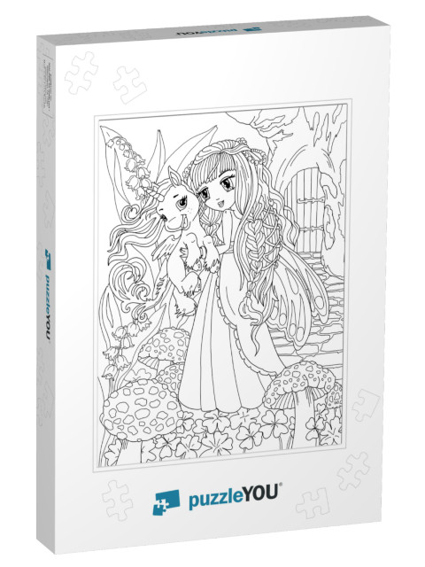 Coloring Page the Unicorn & Princess... Jigsaw Puzzle