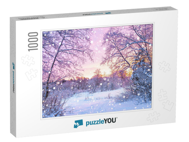 Beautiful Winter Landscape with Forest, Trees & Sunrise... Jigsaw Puzzle with 1000 pieces