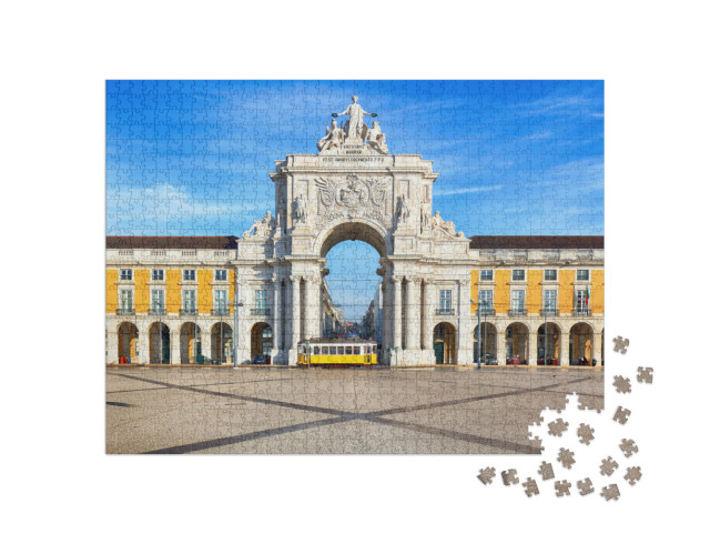 Praca Do Comercio with Yellow Tram, Lisbon, Portugal... Jigsaw Puzzle with 1000 pieces