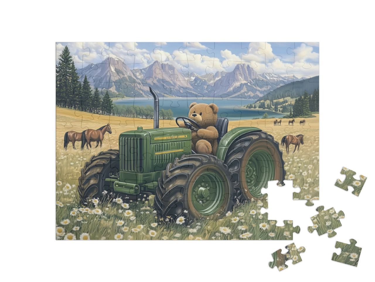 The Funny Tractor Bear Is On The Move Jigsaw Puzzle with 100 pieces
