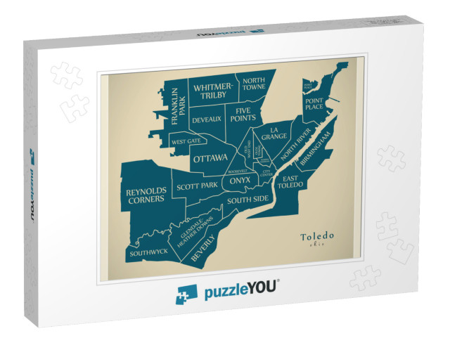 Modern City Map - Toledo Ohio City of the USA with Neighbo... Jigsaw Puzzle