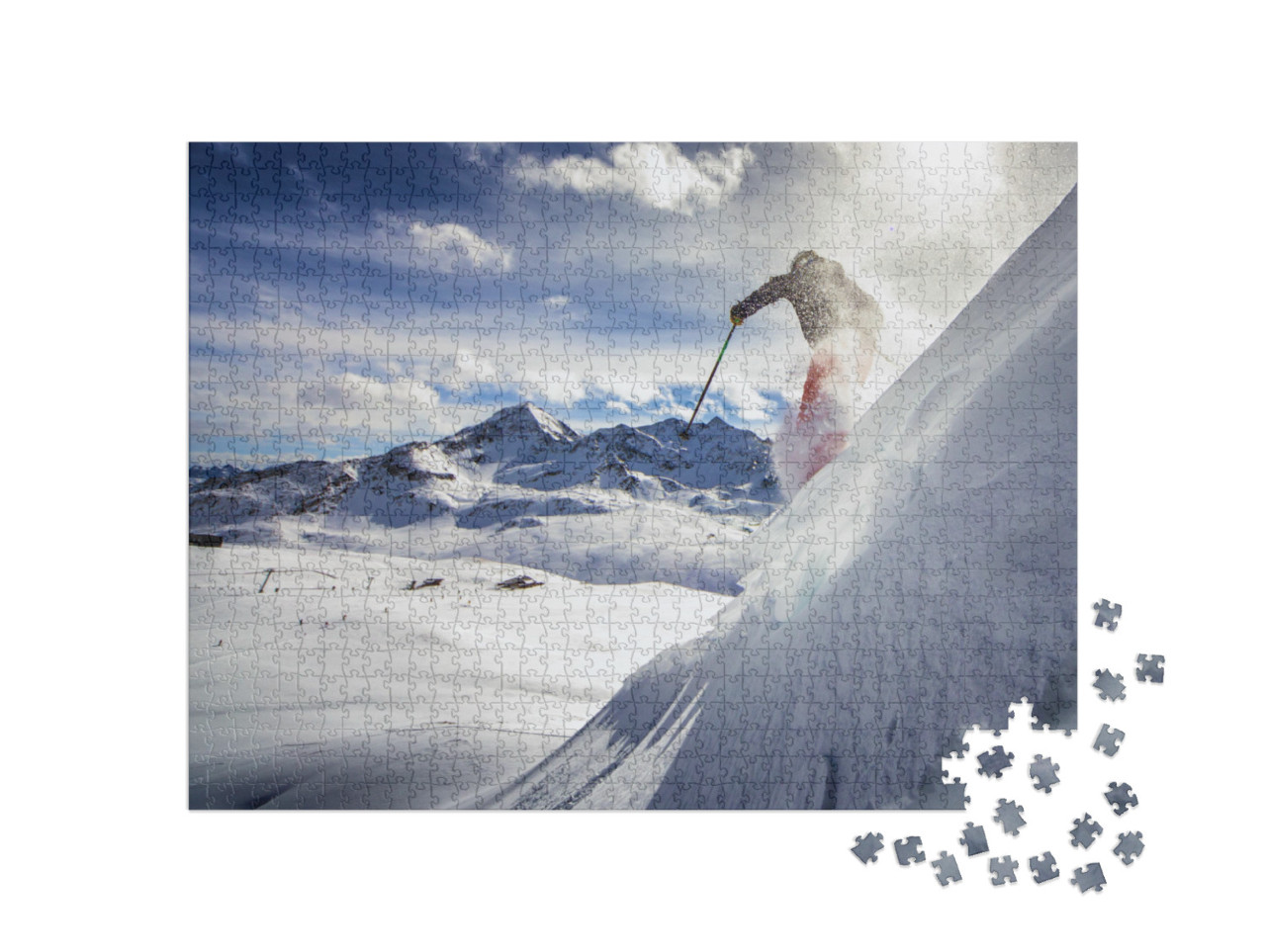 Free Ride Skier, Skiing Down Steep Slope, Good Background... Jigsaw Puzzle with 1000 pieces