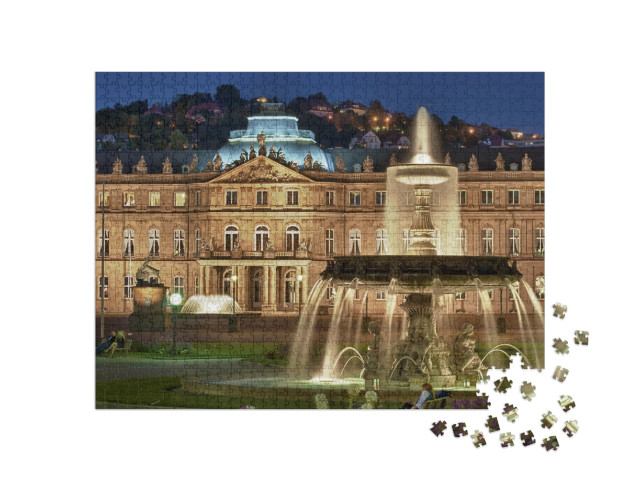 Fountain At Neues Schloss Stuttgart, Germany... Jigsaw Puzzle with 1000 pieces