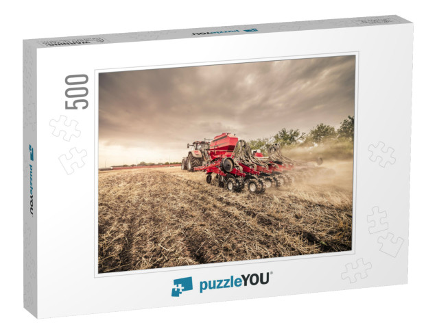 Modern Red Tractor with Red Implement Seeding Directly In... Jigsaw Puzzle with 500 pieces