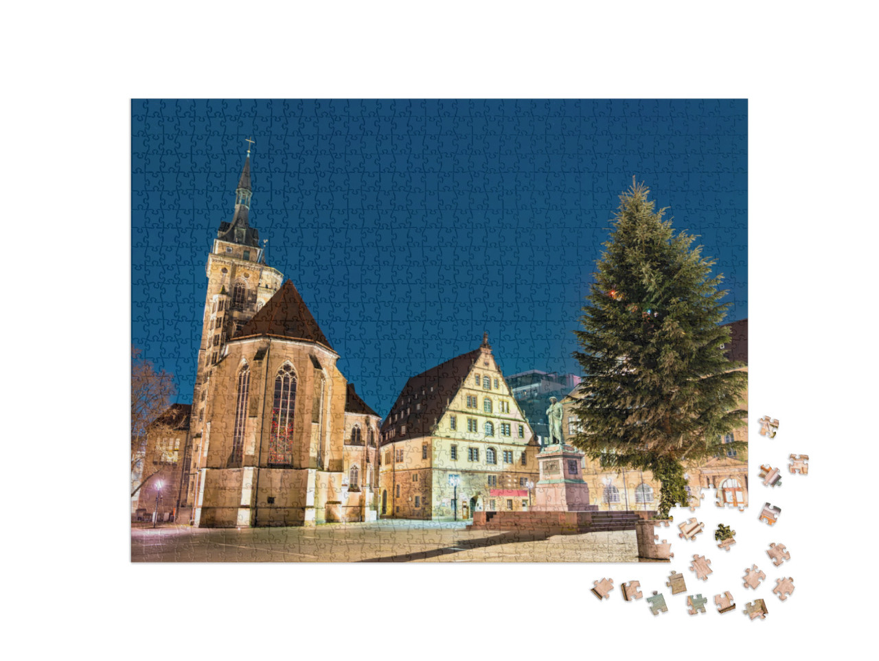 The Stiftskirche Church & the Schiller Monument in Stuttg... Jigsaw Puzzle with 1000 pieces