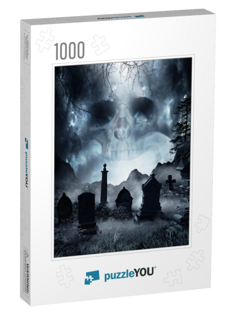 Night Scene with Fog & Tombstones. 3D Illustration... Jigsaw Puzzle with 1000 pieces