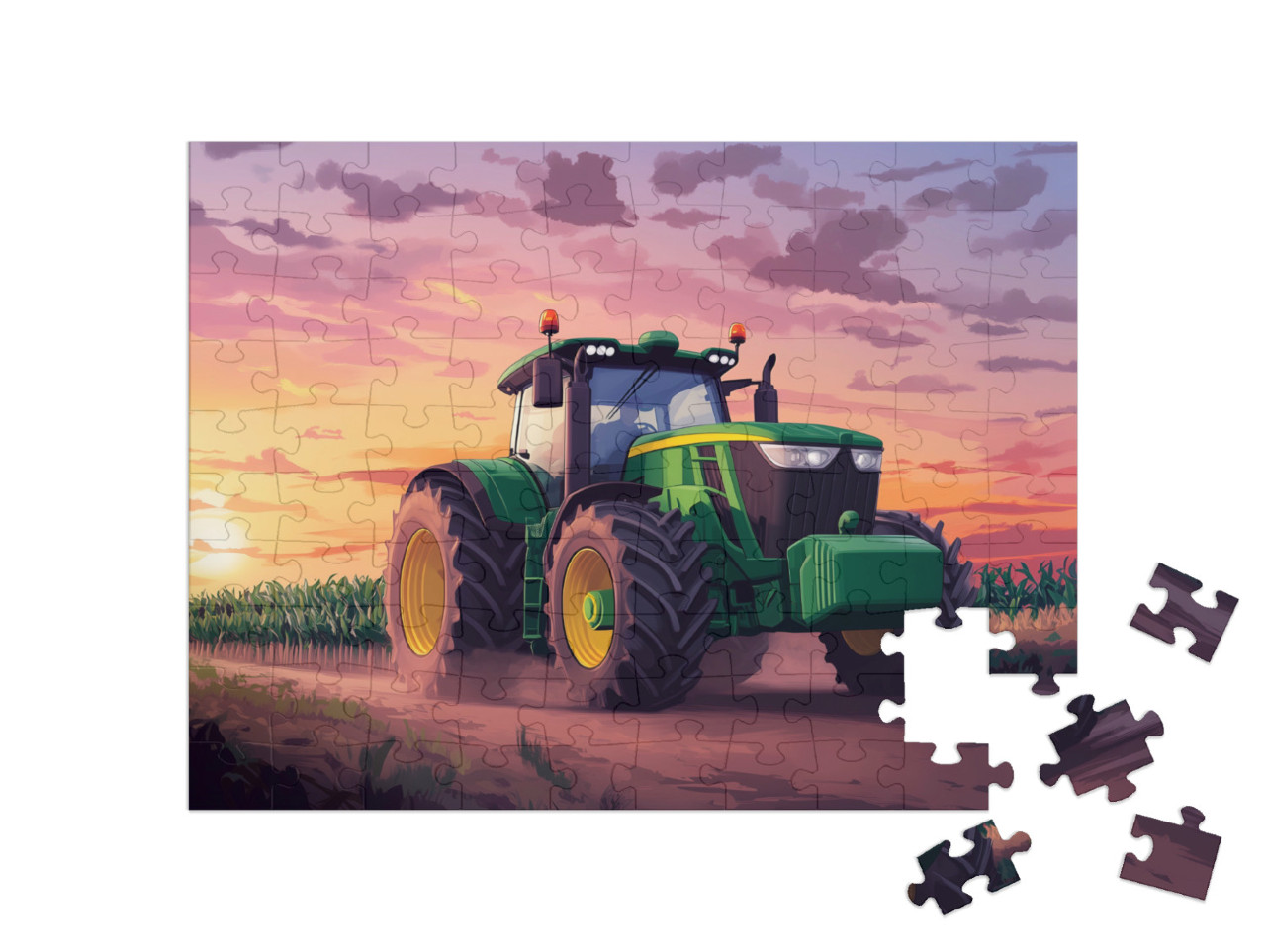 The Big Tractor Is Driving Home Jigsaw Puzzle with 100 pieces