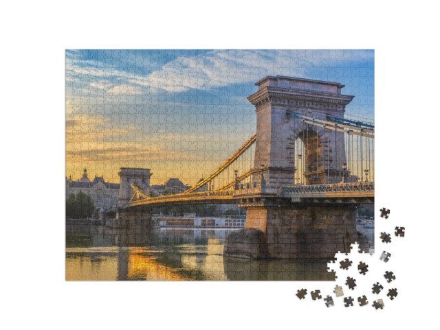 Budapest Hungary, Sunrise City Skyline At Chain Bridge... Jigsaw Puzzle with 1000 pieces