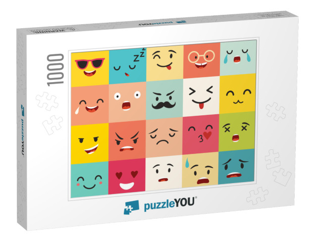 Emoticons Vector Pattern. Emoji Square Icons. Cute Emoji... Jigsaw Puzzle with 1000 pieces