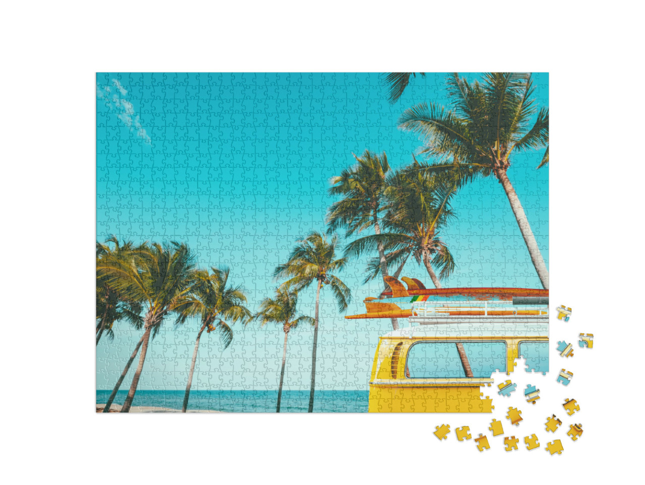 Vintage Car Parked At the Tropical Beach Seaside with a S... Jigsaw Puzzle with 1000 pieces