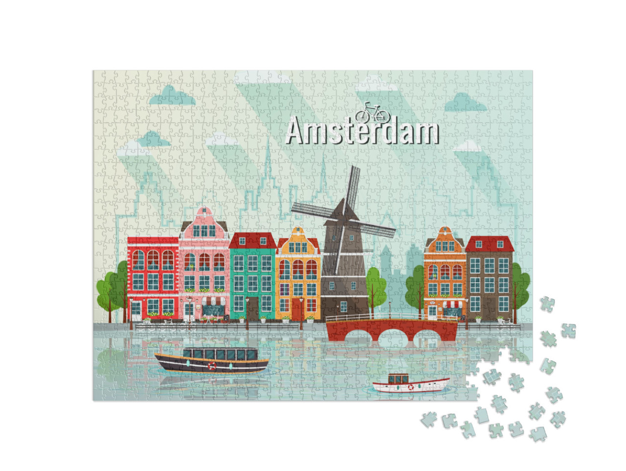 Vector Illustration of Amsterdam. Old European City... Jigsaw Puzzle with 1000 pieces