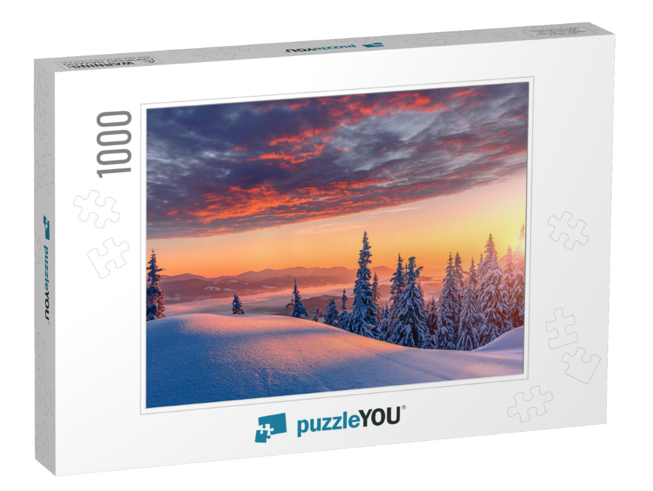 Fantastic Winter Landscape During Sunset. Colorful Sky Gl... Jigsaw Puzzle with 1000 pieces