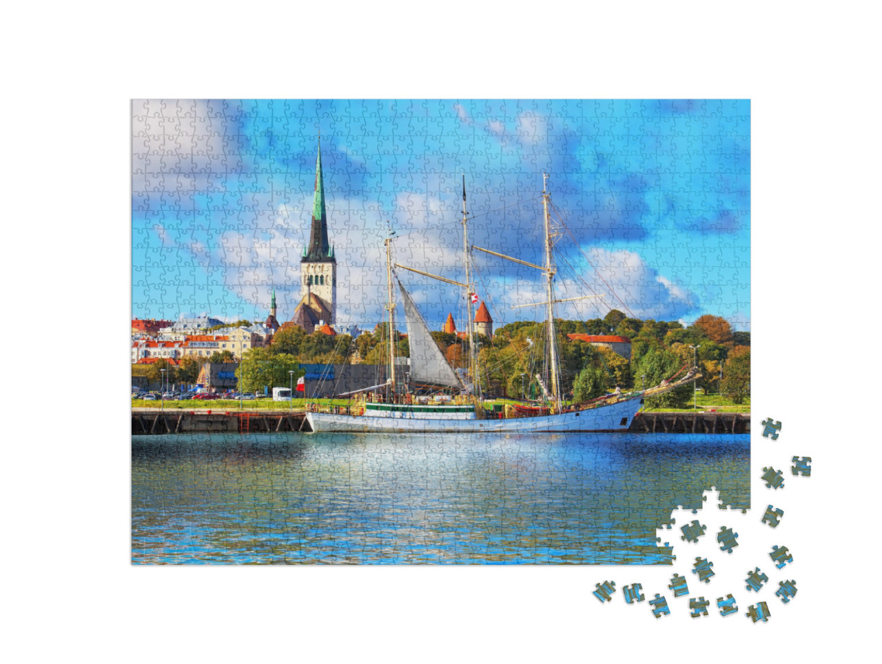 Scenic Summer Panorama of Pier with Historical Tall Saili... Jigsaw Puzzle with 1000 pieces