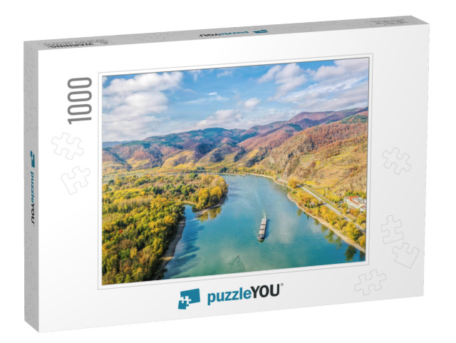 Panorama of Wachau Valley with Ship on Danube River Durin... Jigsaw Puzzle with 1000 pieces