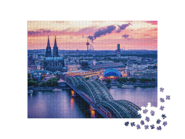 Cologne Skyline During Sunset, Cologne Bridge with Cathed... Jigsaw Puzzle with 1000 pieces