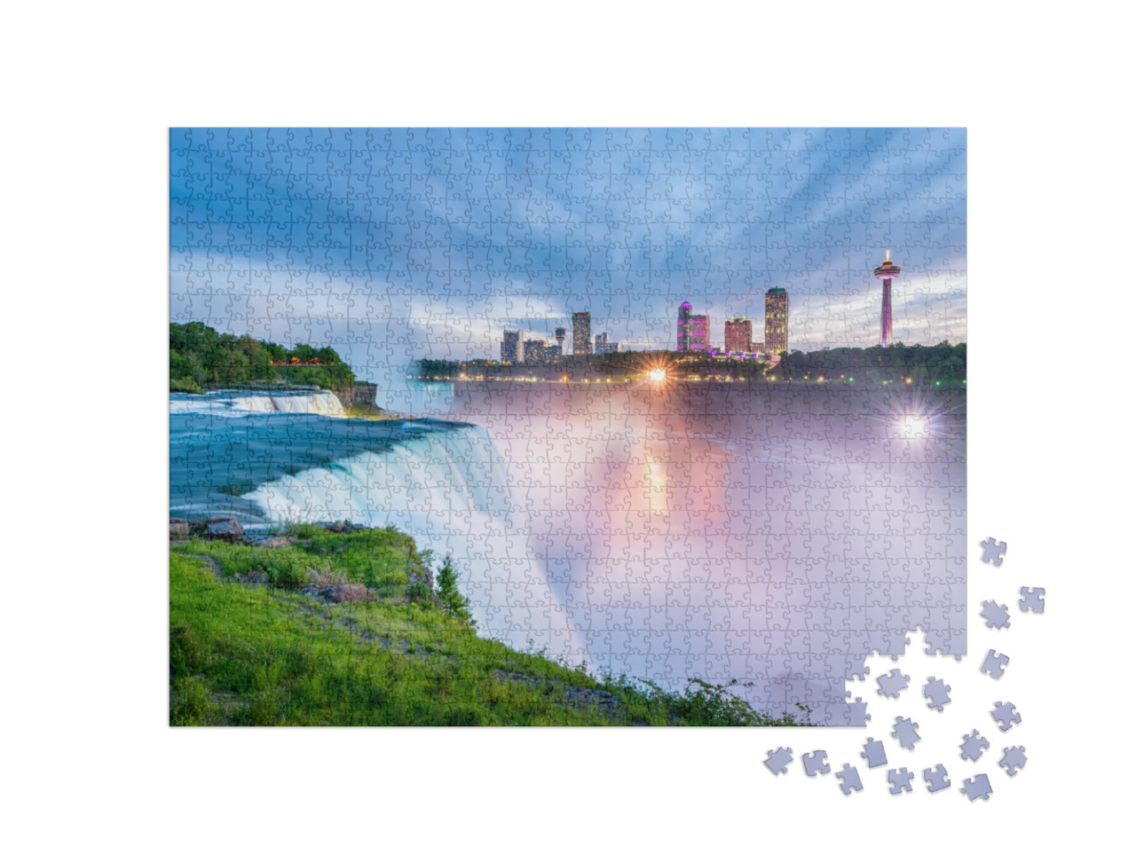 Niagara Falls Around Sunset, Captured in New York USA Look... Jigsaw Puzzle with 1000 pieces