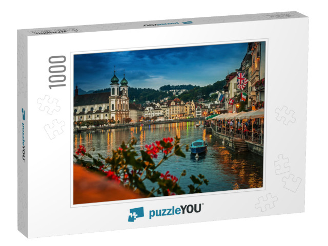 Embankment of Reuss At Night, Lucerne, Switzerland... Jigsaw Puzzle with 1000 pieces