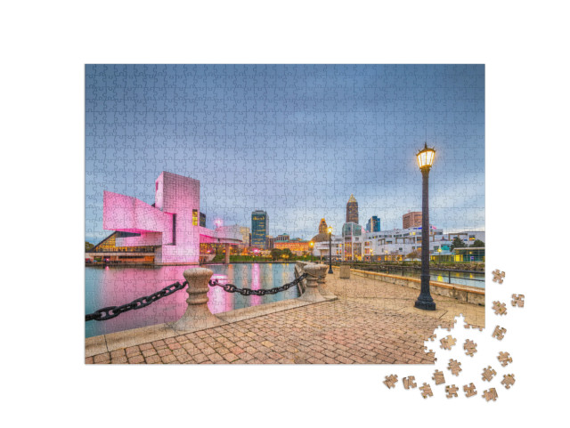 Cleveland, Ohio, USA Downtown City Skyline & Harbor At Twi... Jigsaw Puzzle with 1000 pieces