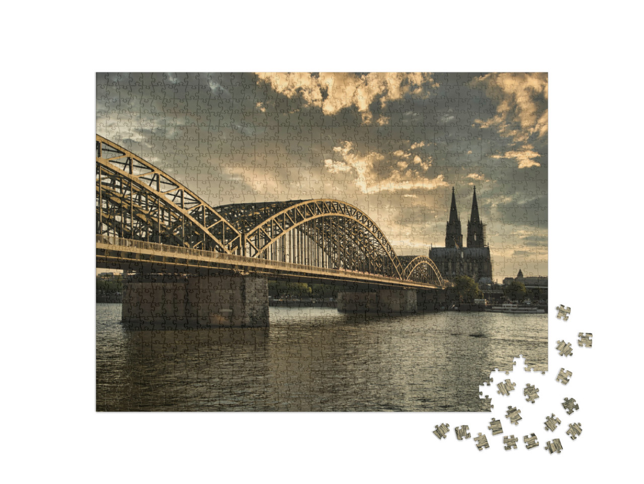 Cologne Cathedral At Sunset with River Rhine & Famous Hoh... Jigsaw Puzzle with 1000 pieces