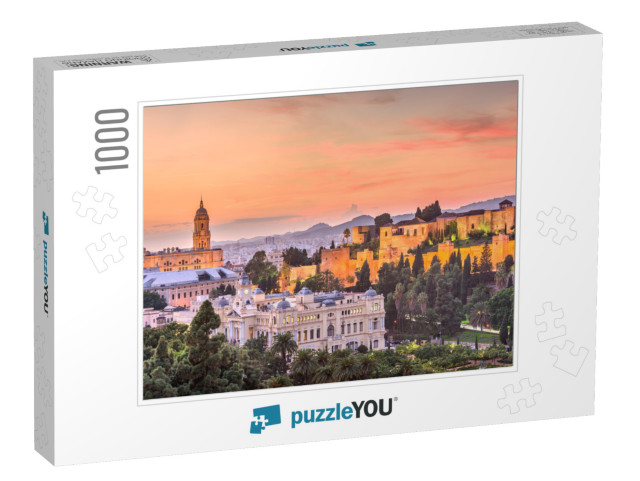 Malaga, Spain Old Town Skyline At Dusk... Jigsaw Puzzle with 1000 pieces