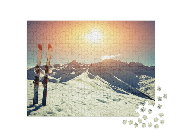 Skis in Snow At Mountains... Jigsaw Puzzle with 1000 pieces