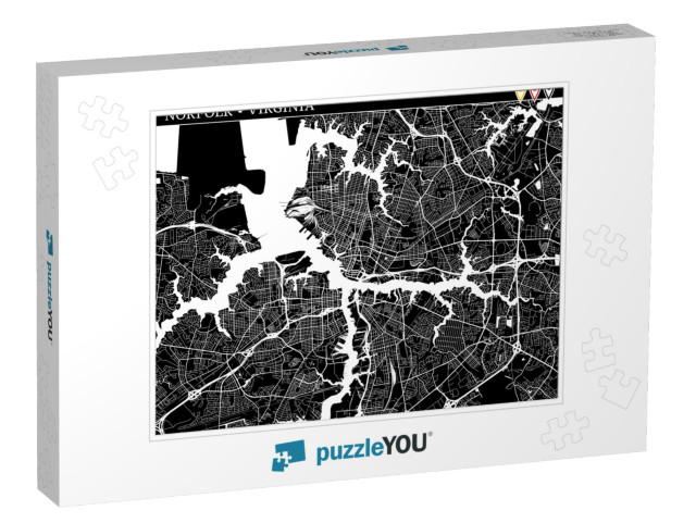 Simple Map of Norfolk, Virginia, Usa. Black & White Versi... Jigsaw Puzzle