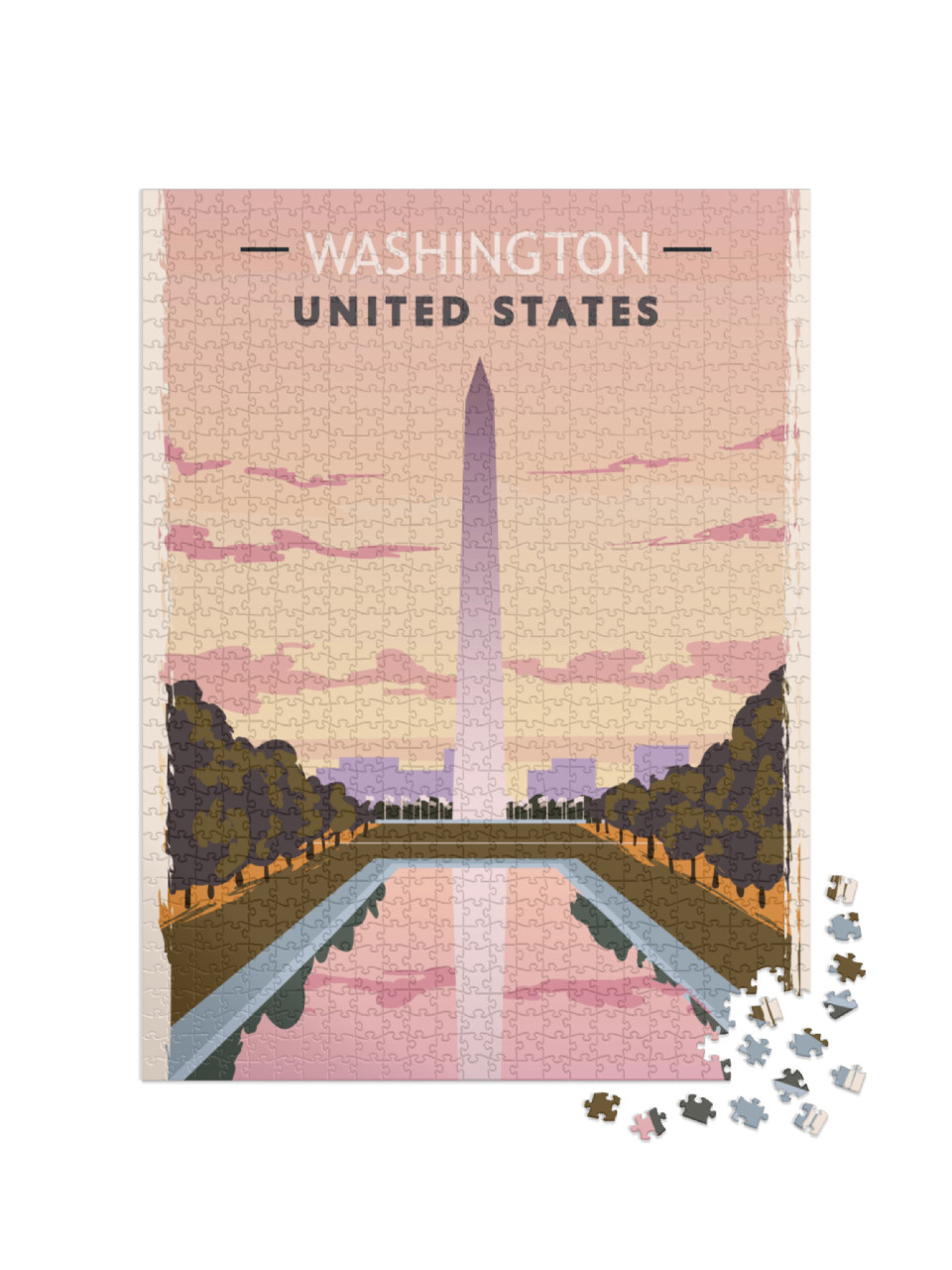 Washington Monument Retro Poster. USA Washington Travel Il... Jigsaw Puzzle with 1000 pieces