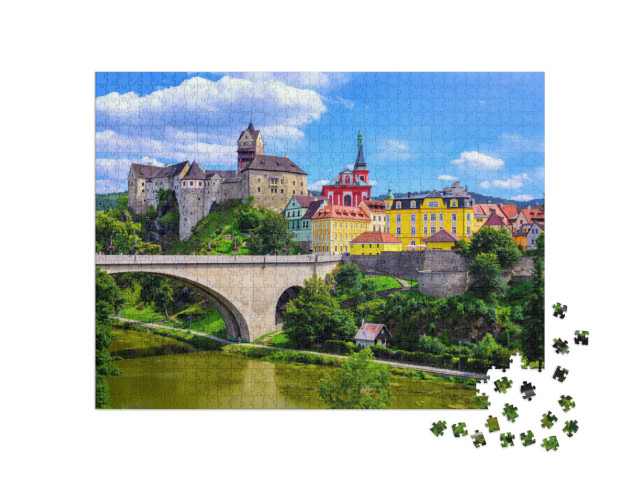 Colorful Town & Castle Loket Over Eger River in the Near... Jigsaw Puzzle with 1000 pieces