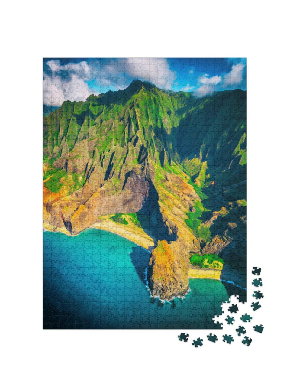 Hawaii Beach, Kauai. Na Pali Coast Aerial Helicopter View... Jigsaw Puzzle with 1000 pieces