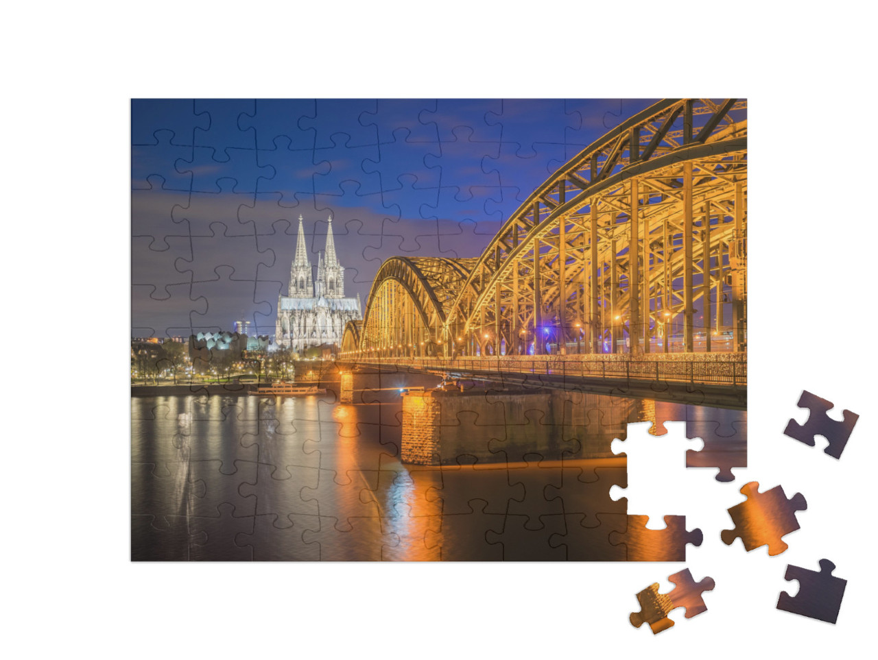 Night View of Cologne Cathedral in Cologne, Germany... Jigsaw Puzzle with 100 pieces