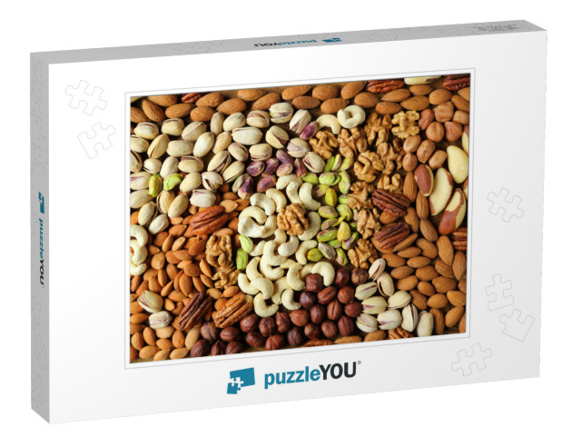 Natural Background Made from Different Kinds of Nuts... Jigsaw Puzzle