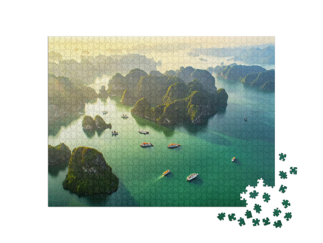 Aerial View Floating Fishing Village & Rock Island, Halon... Jigsaw Puzzle with 1000 pieces