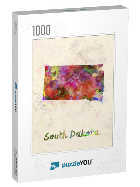 South Dakota Us State Poster in Watercolor Background... Jigsaw Puzzle with 1000 pieces