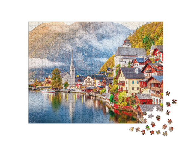 Lake Hallstatt, Austria. Hallstatt Village on the Bank of... Jigsaw Puzzle with 1000 pieces