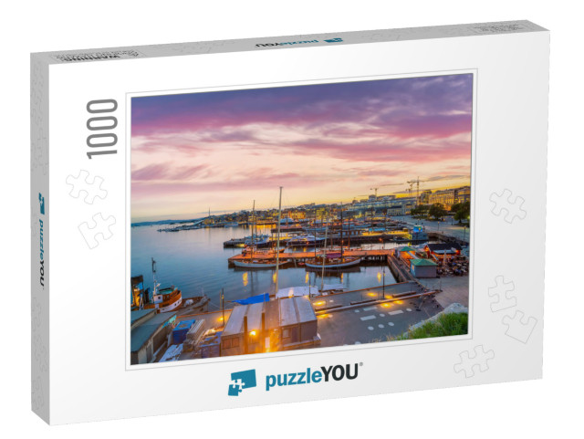 Oslo Downtown City Skyline Cityscape in Norway At Sunset... Jigsaw Puzzle with 1000 pieces