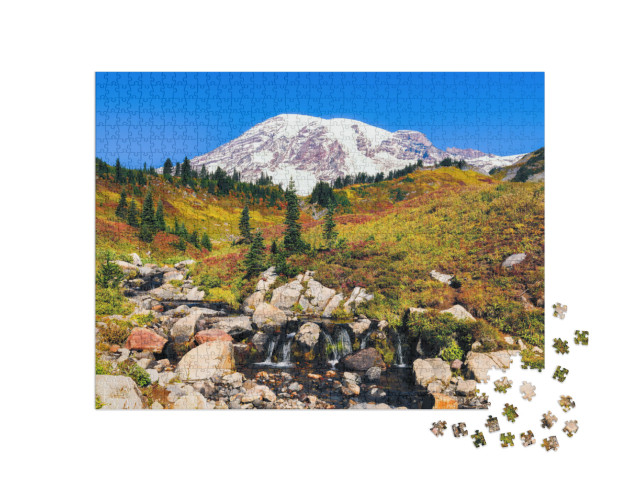 Edith Creek in Mount Rainier National Park Flows in Front... Jigsaw Puzzle with 1000 pieces