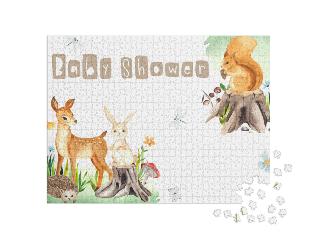 Watercolor Woodland Baby Shower Invitation with Cu... Jigsaw Puzzle with 1000 pieces