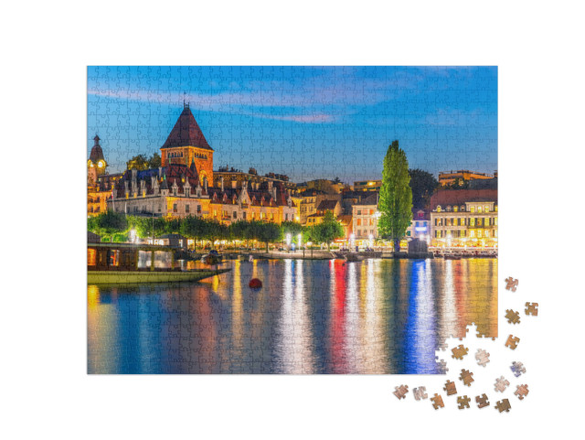 Scenic Summer Night View of the Old Town of Lausanne, Swi... Jigsaw Puzzle with 1000 pieces